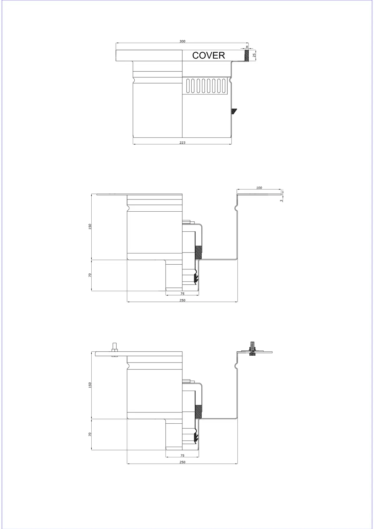 Sifon de pardoseală BK_KROD 300 DN 75 cu margine 25x8 mm - Drenaj vertical în două părți