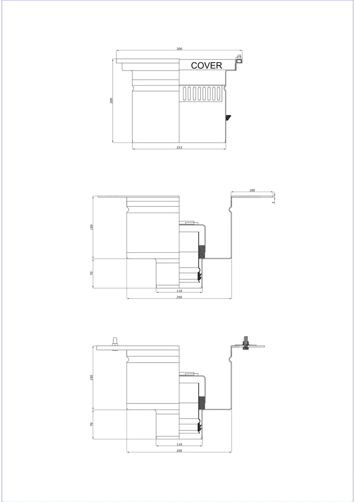 Sifon de pardoseală BK_KRD 300x300 DN 110 - Drenaj vertical în două părți