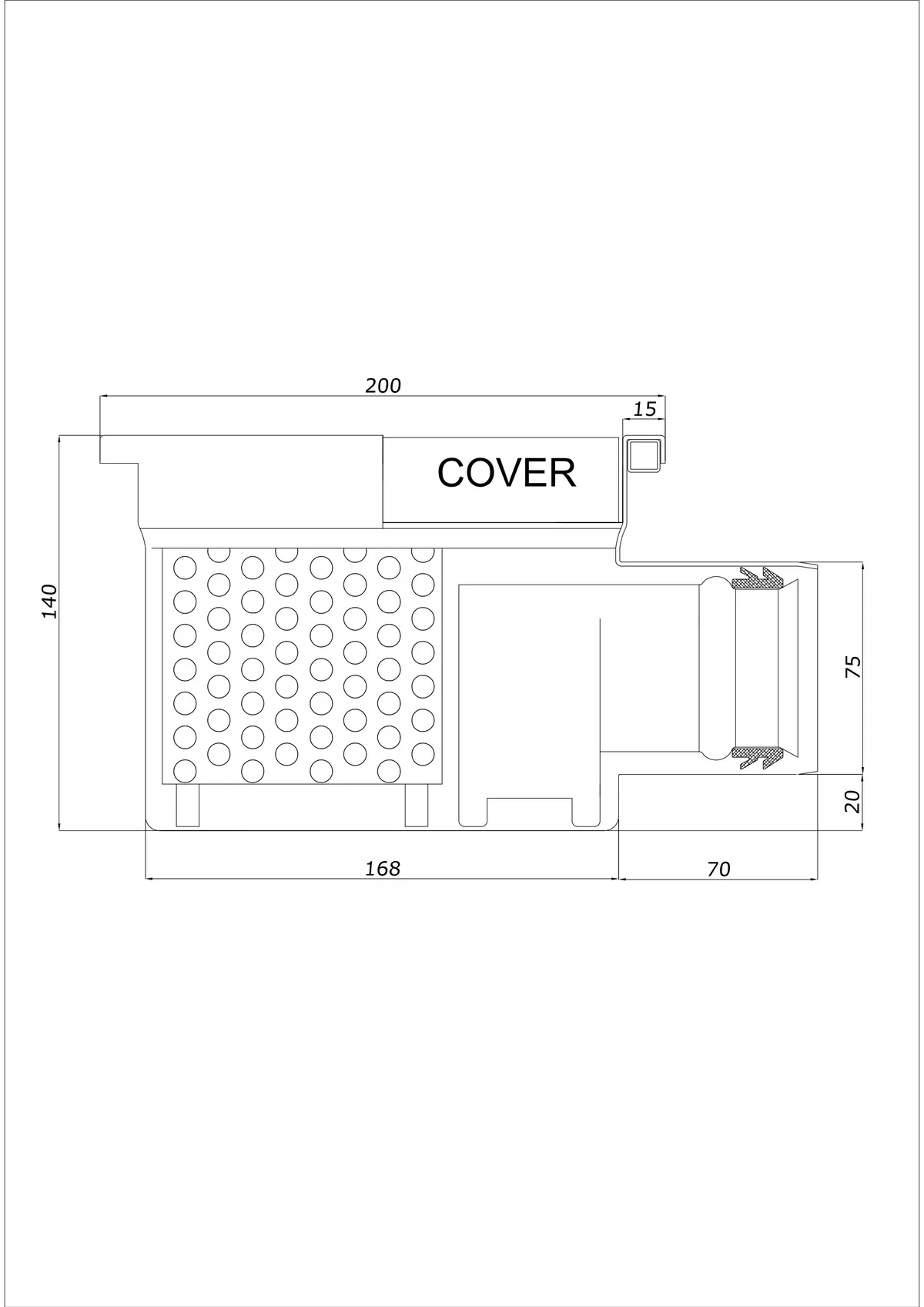 Sifon de pardoseală BK_KRB 200x200 DN 75 - Monobloc Orizontal