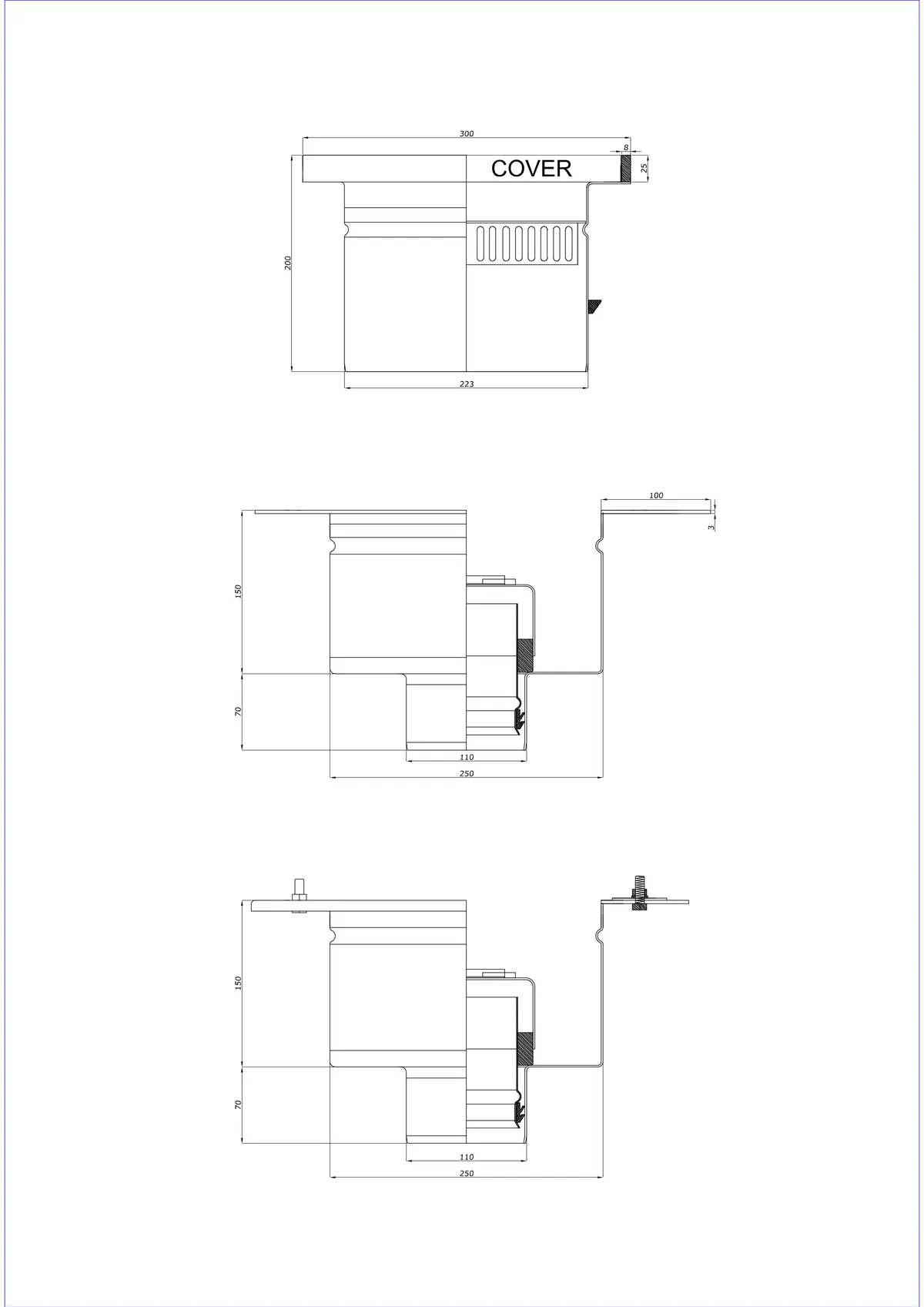 Sifon de pardoseală BK_KROD 300 DN 110 cu margine 25x8mm - Drenaj vertical în două părți