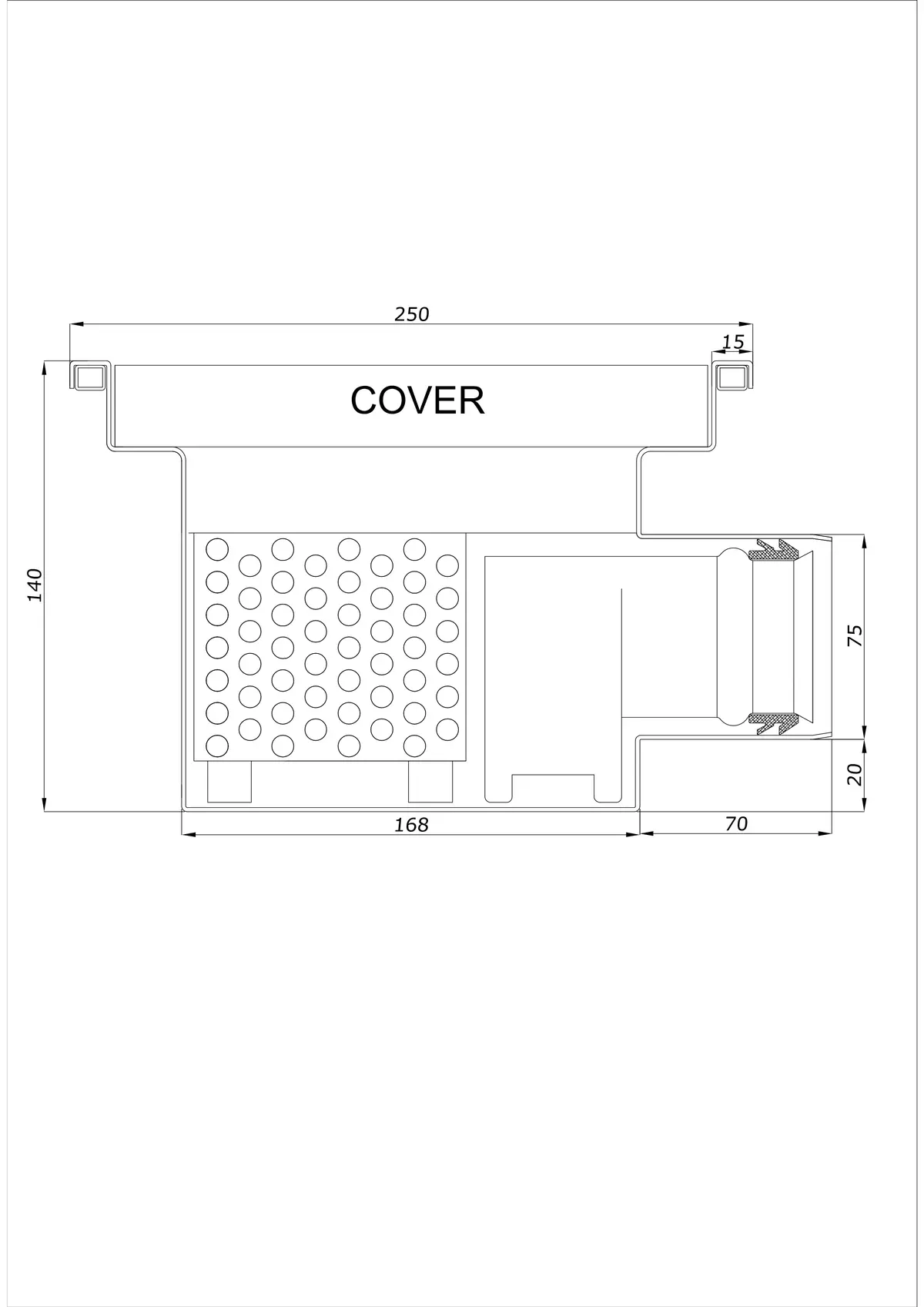 Sifon de pardoseală BK_KRB 250x250 DN 75 - Monobloc Orizontal