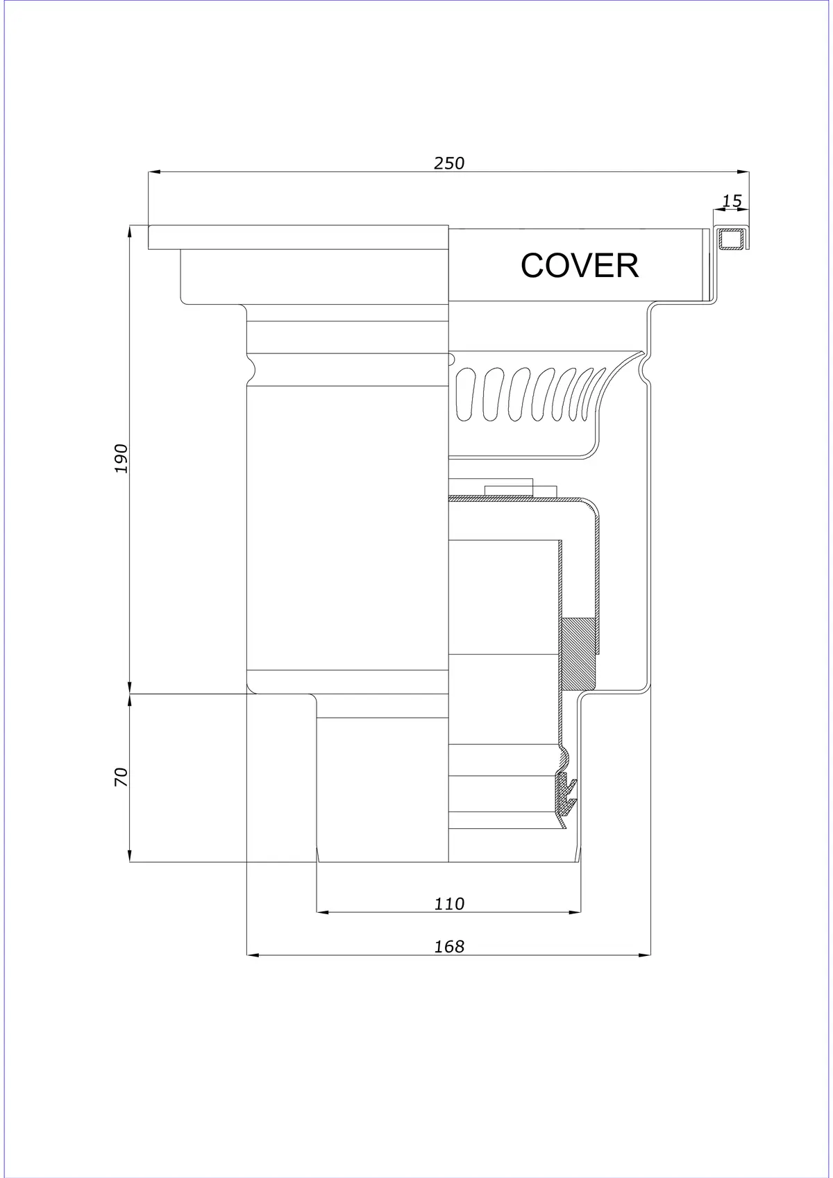 Sifon de pardoseală BK_KRD 250x250 DN 110 - Monobloc vertical