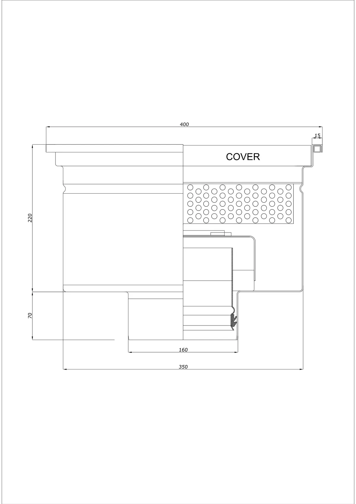 Sifon de pardoseală BK_KRD 400x400 DN 160 - Drenaj vertical dintr-o singură piesă