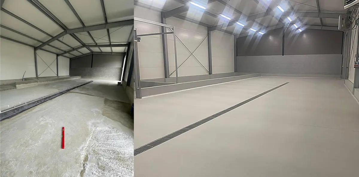 Canal de drenaj industrial în hala de producție