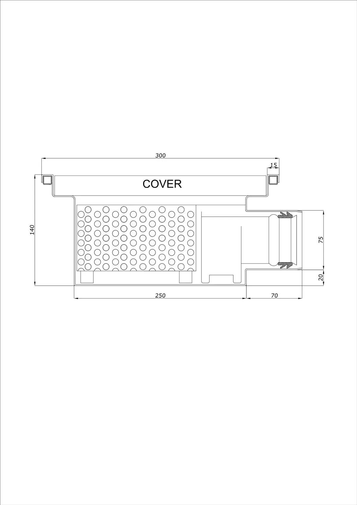 Sifon de pardoseală BK_KRB 300x300 DN 75 - Monobloc Orizontal