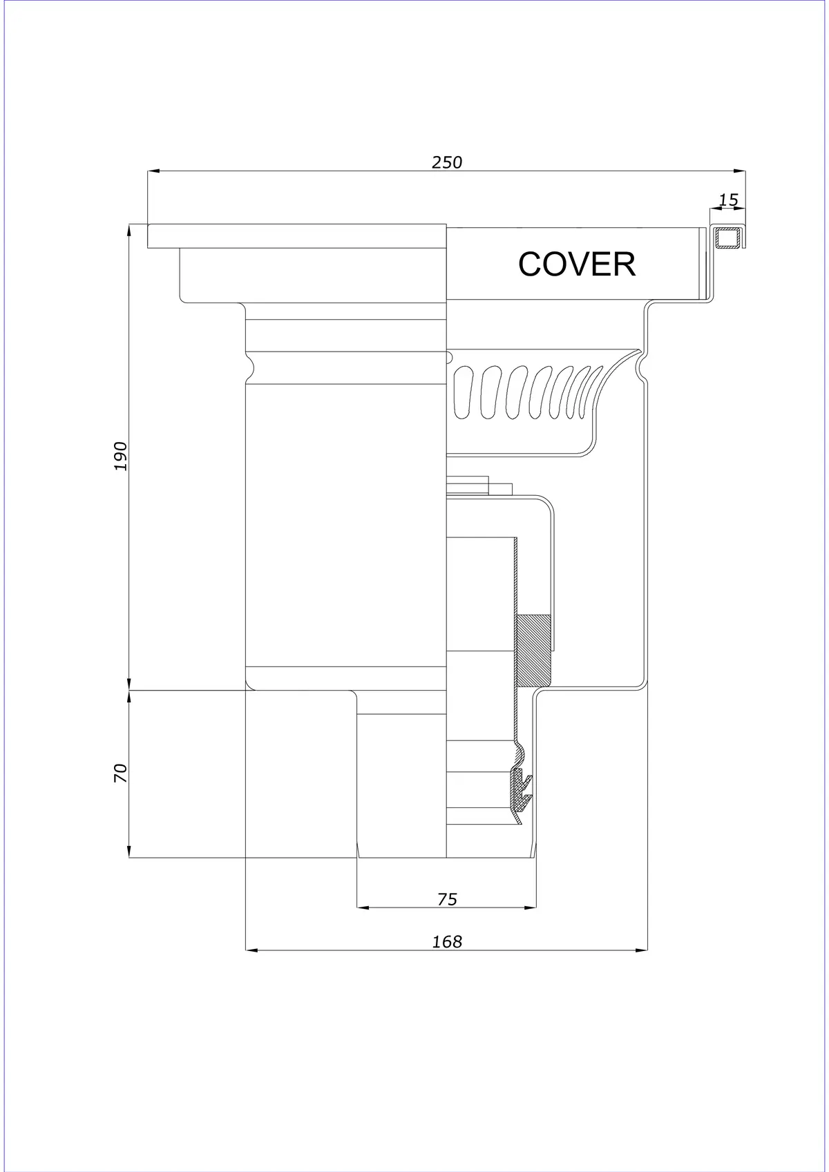 Sifon de pardoseală BK_KRD 250x250 DN 75 - Monobloc vertical