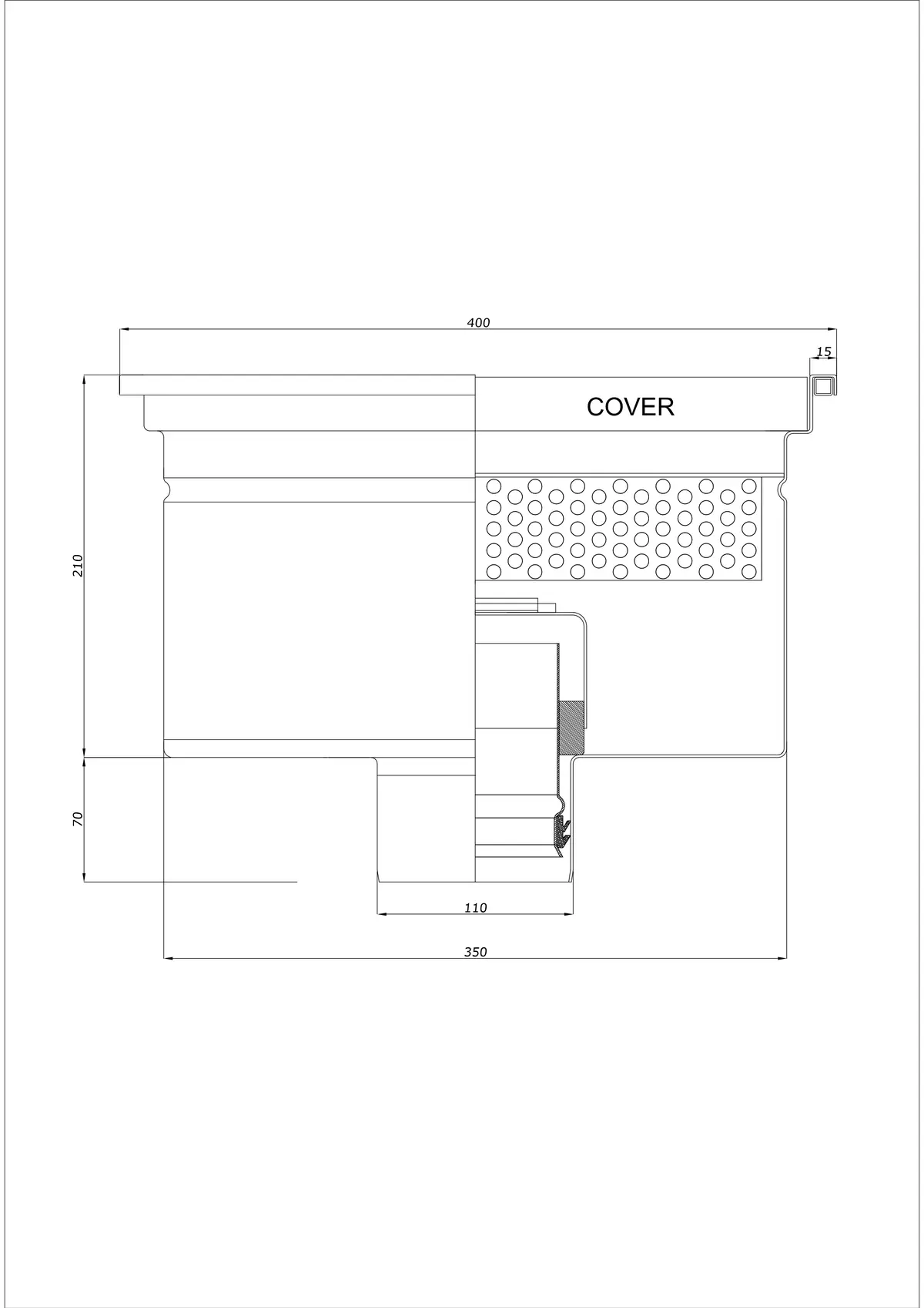 Sifon de pardoseală BK_KRD 400x400 DN 110 - Monobloc vertical