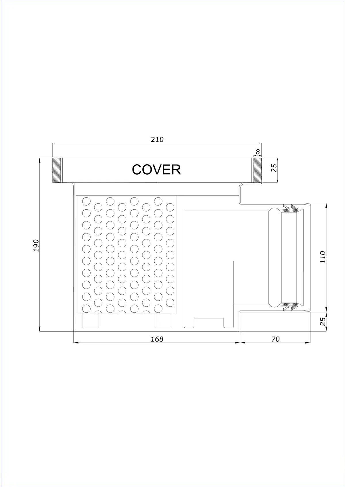 Sifon de pardoseală BK_KROB 210 DN 110 cu margine 25x8mm - Monobloc orizontal
