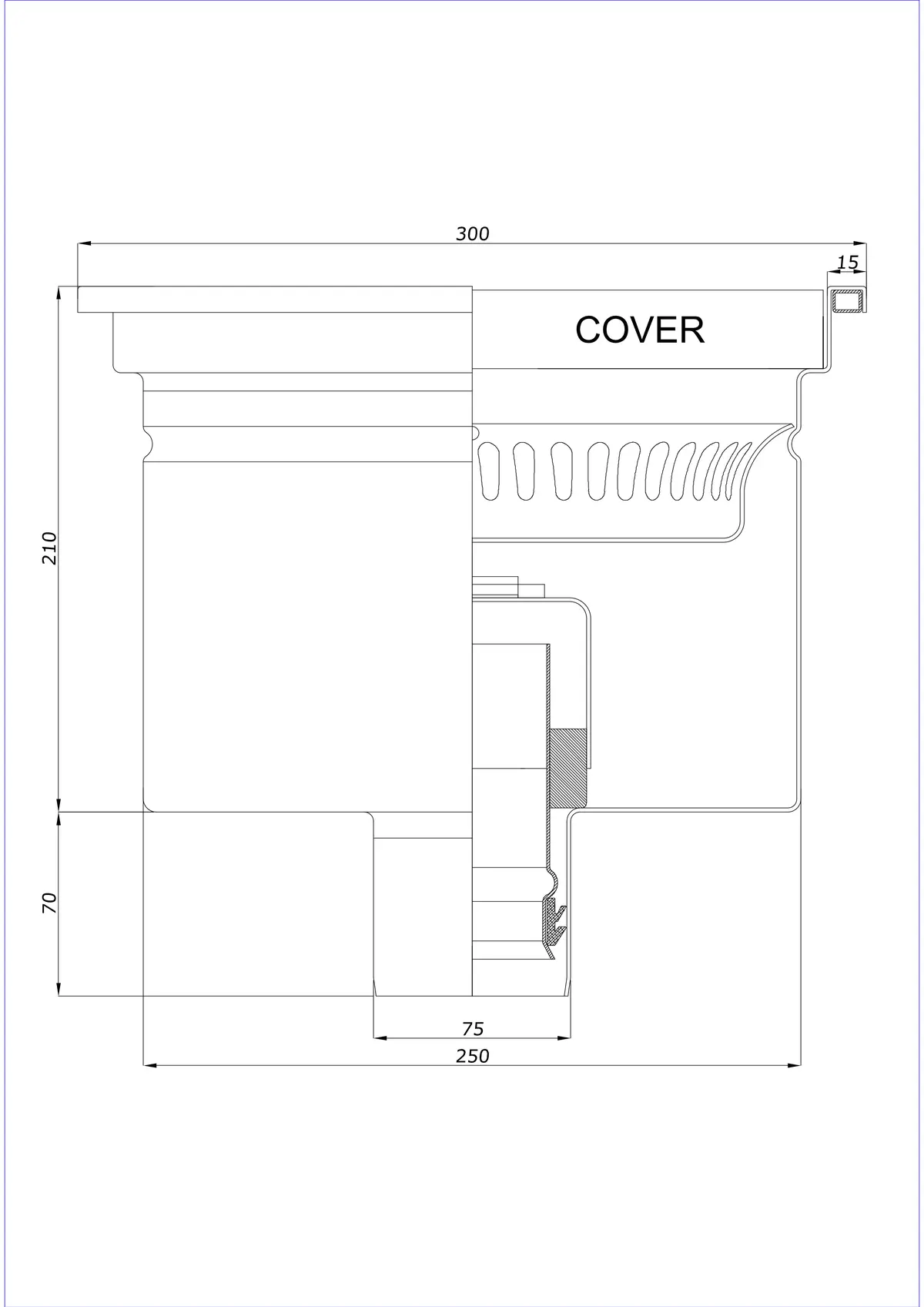 Sifon de pardoseală BK_KRD 300x300 DN 75 - Monobloc vertical