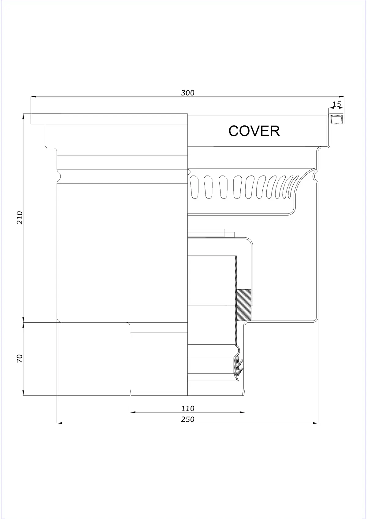Sifon de pardoseală BK_KRD 300x300 DN 110 - Monobloc vertical