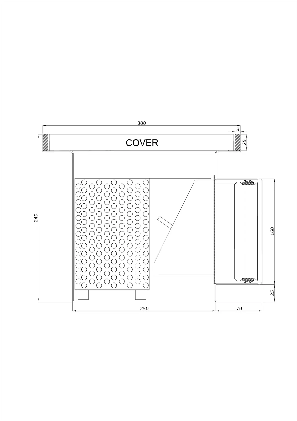Sifon de pardoseală BK_KROB 300 DN 160 cu margine 25x8mm - Drenaj orizontal dintr-o singură piesă